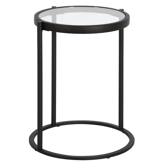 20" Black And Clear Glass And Steel Round End Table