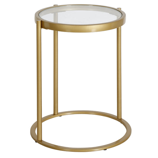 20" Brass And Clear Glass And Steel Round End Table