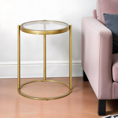 20" Brass And Clear Glass And Steel Round End Table