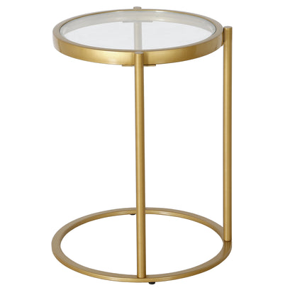 20" Brass And Clear Glass And Steel Round End Table