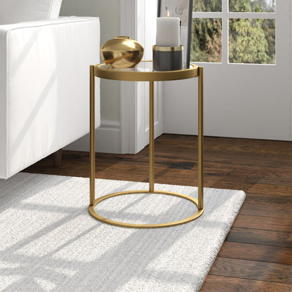 20" Brass And Clear Glass And Steel Round End Table