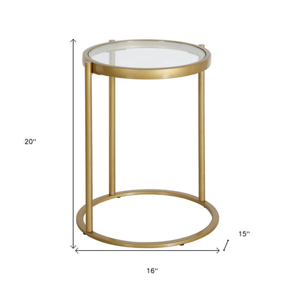 20" Brass And Clear Glass And Steel Round End Table