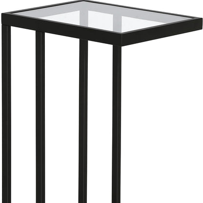 25" Black And Clear Glass And Steel End Table