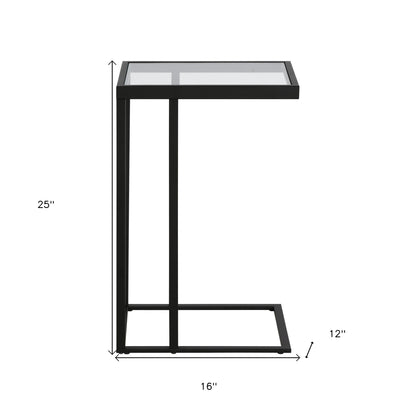 25" Black And Clear Glass And Steel End Table