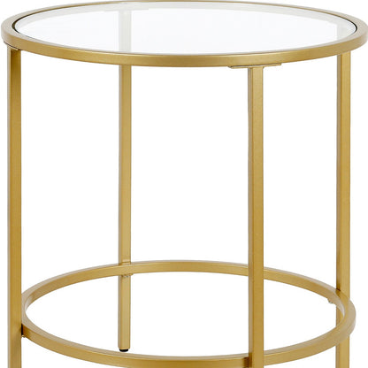 22" Brass And Clear Glass And Steel Round End Table