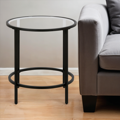 22" Black And Clear Glass And Steel Round End Table