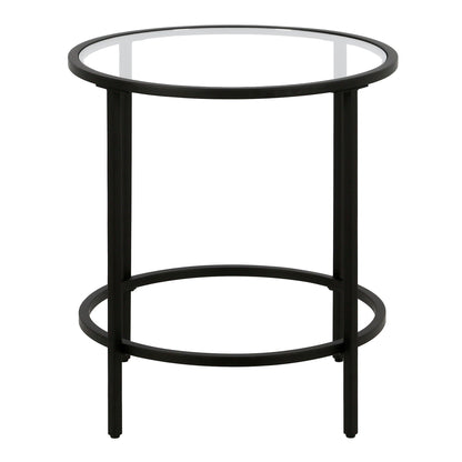 22" Black And Clear Glass And Steel Round End Table