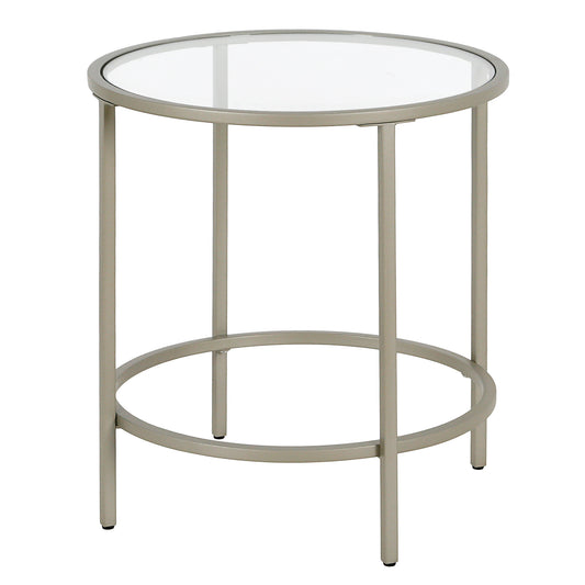 22" Silver And Clear Glass And Steel Round End Table