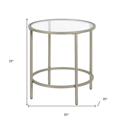 22" Silver And Clear Glass And Steel Round End Table