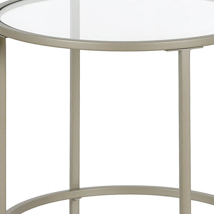 22" Silver And Clear Glass And Steel Round End Table