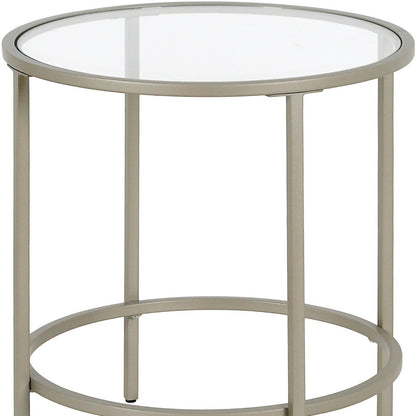 22" Silver And Clear Glass And Steel Round End Table