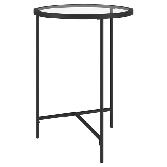 24" Black And Clear Glass And Steel Round End Table