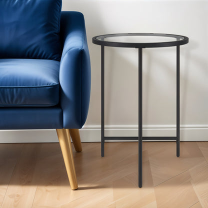 24" Black And Clear Glass And Steel Round End Table