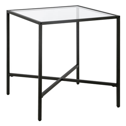 22" Black And Clear Glass And Steel Square End Table