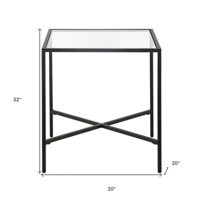 22" Black And Clear Glass And Steel Square End Table