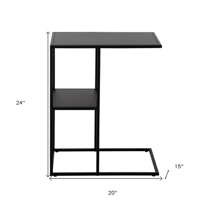 24" Black Steel End Table With Shelf