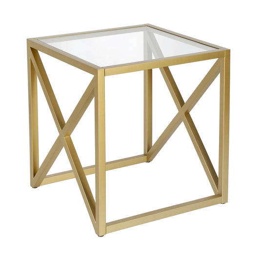 22" Brass And Clear Glass And Steel Square End Table