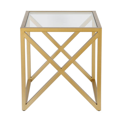 22" Brass And Clear Glass And Steel Square End Table