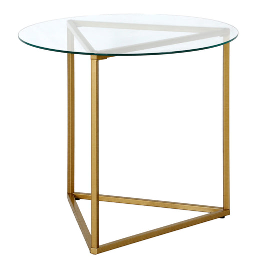 22" Brass And Clear Glass And Steel Round End Table