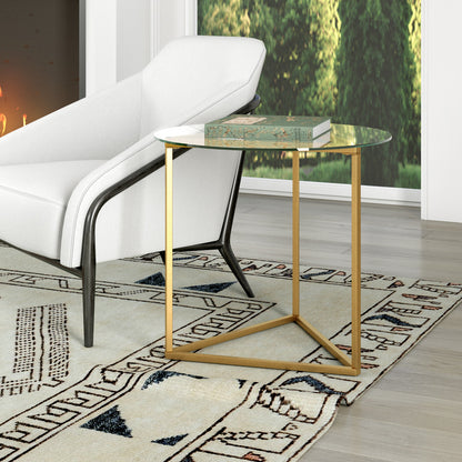 22" Brass And Clear Glass And Steel Round End Table