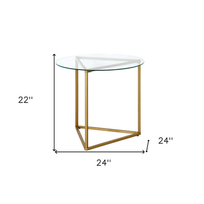 22" Brass And Clear Glass And Steel Round End Table