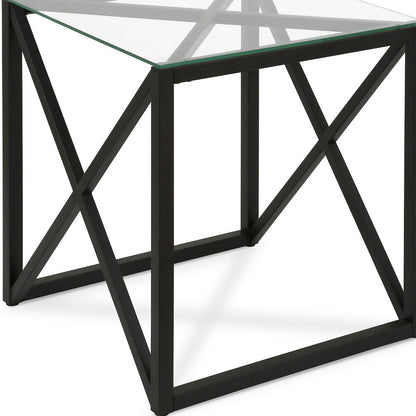 22" Black And Clear Glass And Steel Square End Table