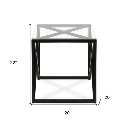 22" Black And Clear Glass And Steel Square End Table