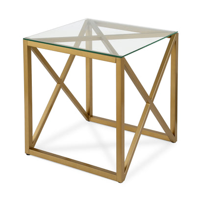 22" Brass And Clear Glass And Steel Square End Table