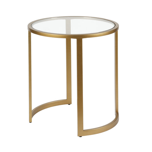 22" Brass And Clear Glass And Steel Round End Table