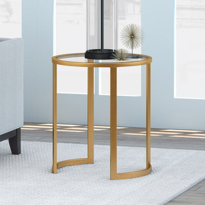 22" Brass And Clear Glass And Steel Round End Table