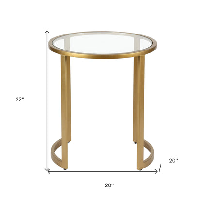 22" Brass And Clear Glass And Steel Round End Table