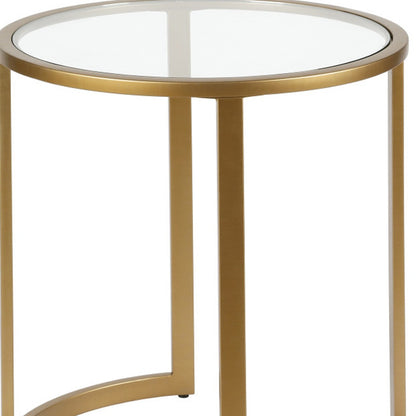 22" Brass And Clear Glass And Steel Round End Table