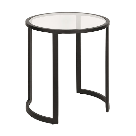 22" Black And Clear Glass And Steel Round End Table