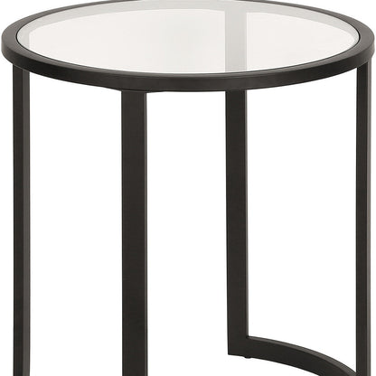 22" Black And Clear Glass And Steel Round End Table