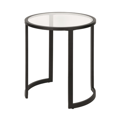 22" Black And Clear Glass And Steel Round End Table