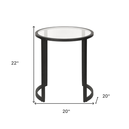 22" Black And Clear Glass And Steel Round End Table