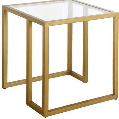 22" Brass And Clear Glass And Steel Square End Table