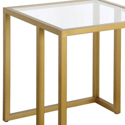 22" Brass And Clear Glass And Steel Square End Table