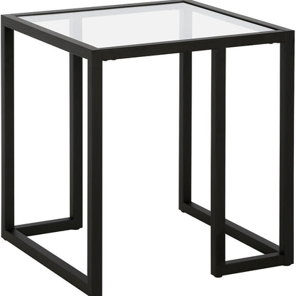 22" Black And Clear Glass And Steel Square End Table