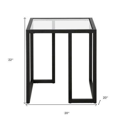 22" Black And Clear Glass And Steel Square End Table