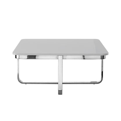 35" Light Gray And Silver Metallic Wood And Stainless Steel Square Coffee Table