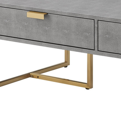 Table basse en acier inoxydable gris et doré de 46 po avec deux tiroirs