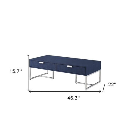 Table basse en acier inoxydable gris et doré de 46 po avec deux tiroirs