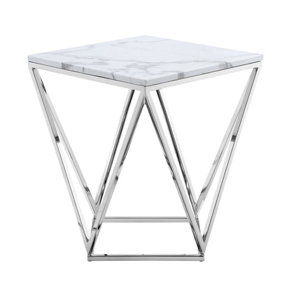 22" Silver Metallic And White Stone Square End Table