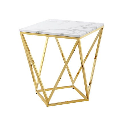 22" Silver Metallic And White Stone Square End Table