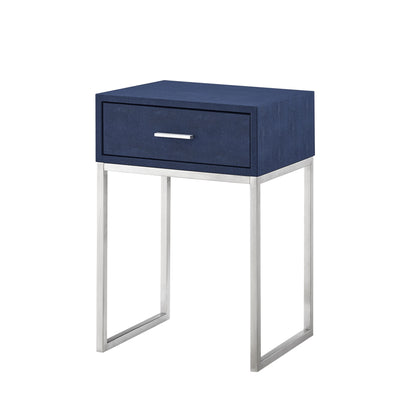 24" Silver Metallic And Navy Blue End Table With Drawer