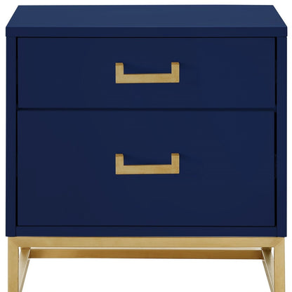 20" Gold And Dark Blue End Table With Two Drawers