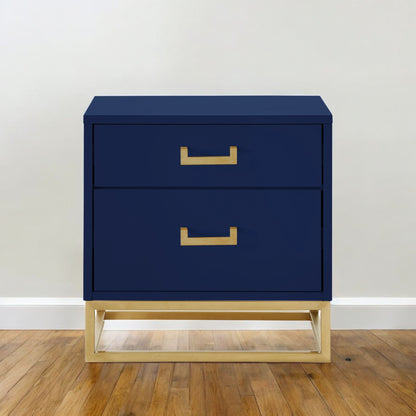 20" Gold And Dark Blue End Table With Two Drawers