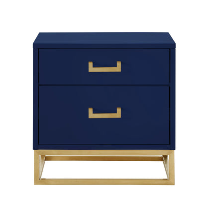 20" Gold And Dark Blue End Table With Two Drawers