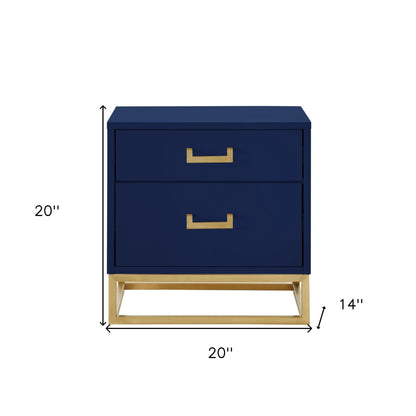 20" Gold And Dark Blue End Table With Two Drawers